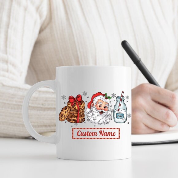 🎅 Personalized Christmas Mug - Retro Santa Claus, Milk & Cookies, Custom Name - Picture 3 of 4